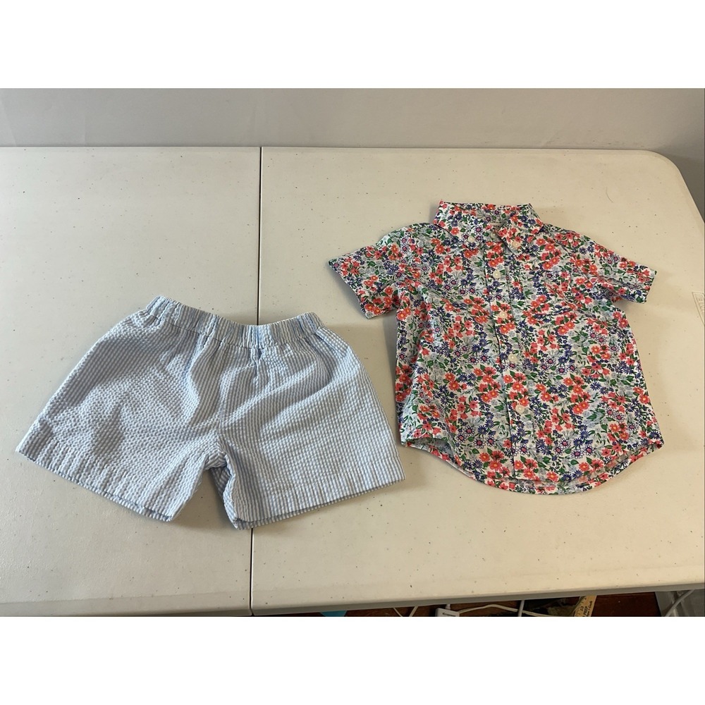Lot Boys 12-18 Shorts Shirt New Janie Jack‎ Beaufort Bonnet seersucker Easter